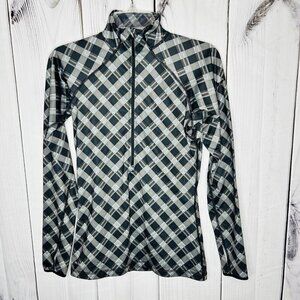 Nike Pro Womens Sz S Gray Black Abstract Dri Fit 1/2 Zip Performance Shirt Top